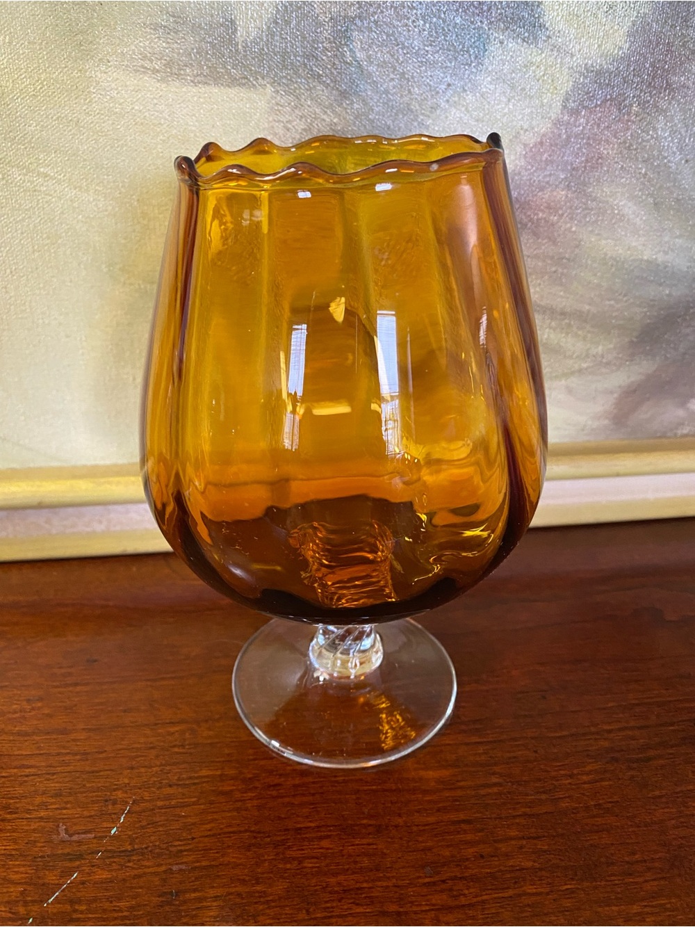 Amber Scoop-Top Pedestal Glass Vase.
It GLOWS.